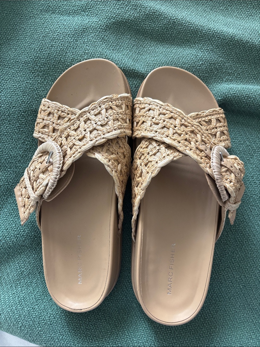 Marc Fisher Braided Tan Slide Mules with Buckle